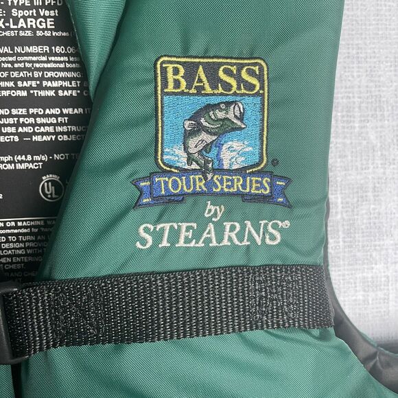 Stearns Bass Tour Floatation Aid 4149 Adult XXL 50-52 Life Jacket Green Black - Picture 2 of 5